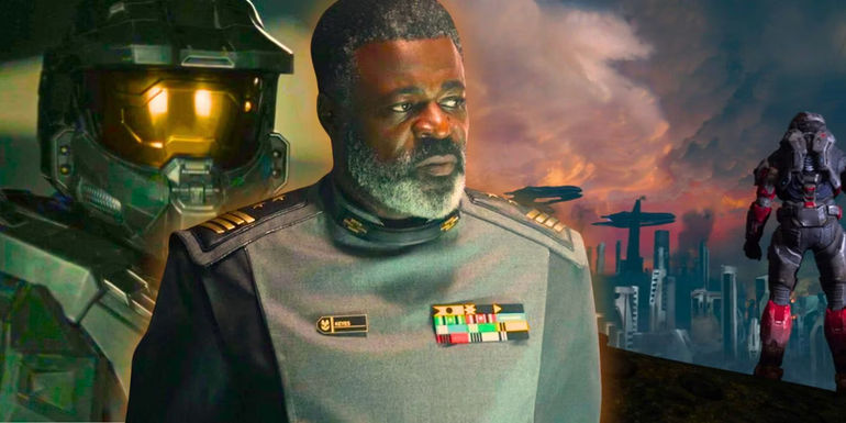 Jacob Keyes (Danny Sapani) collaged with Master Chief (Pablo Schreiber) from Halo and the Fall of Reach from Halo: Reach