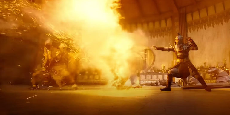 Sozin attacking Gyatso with fire in Netflix's Last Airbender