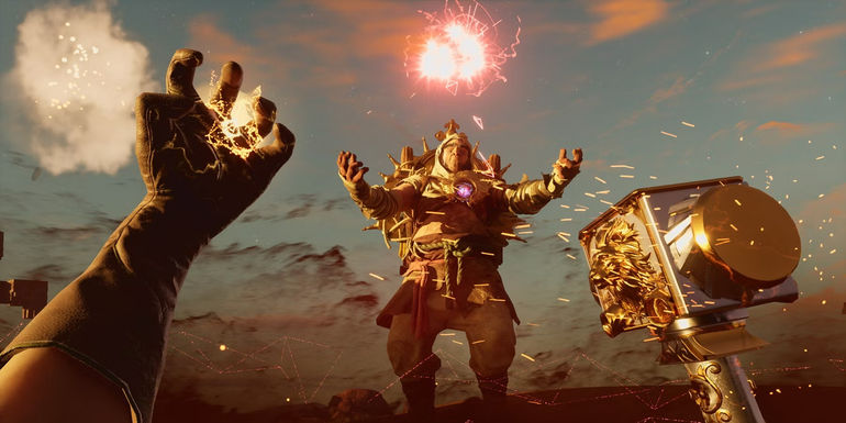 nightingale player holding hammer against enemy