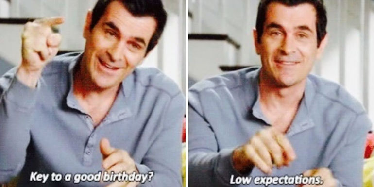 A side by side image of Phil talking to the camera in Modern Family