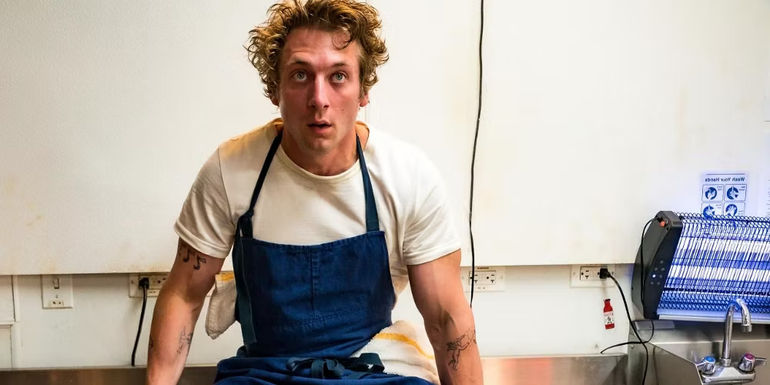 Carmy sits on a counter on The Bear