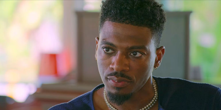 Clay Gravesande Love Is Blind season 6 looking intensely at AD while talking 