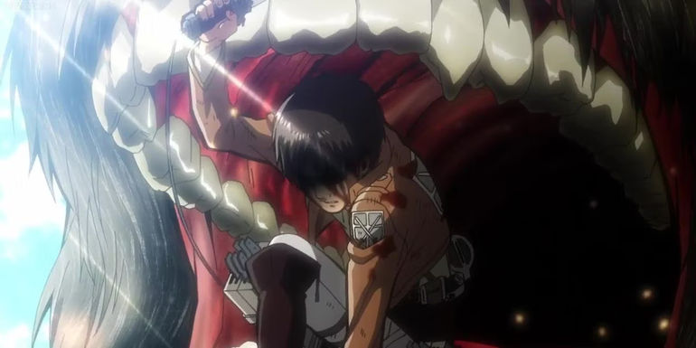 Eren saving Armin in Attack on Titan