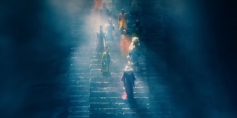 Kuruk lining up with the other past Avatars in Netflix's The Last Airbender