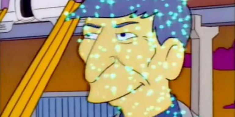 Leonard Nimoy dematerializing like his Star Trek character in The Simpsons - George Takei was originally asked to appear in this famous episode of The Simpsons - The Simpsons Monorail Episode Robbed Takei Of Being The Sole Figure With This Achievement
