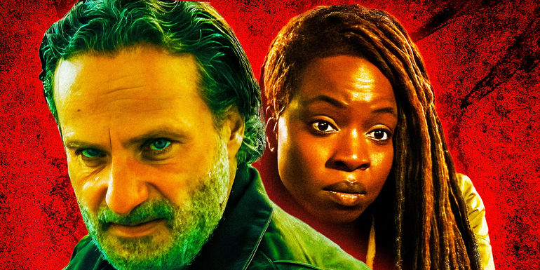 Rick and Michonne from The Walking Dead The Ones Who Live trailer against a red background - Does The Ones Who Live Take Place After The Walking Dead's Ending?