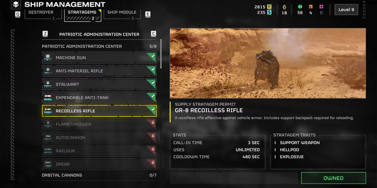 Helldivers 2 Stratagems screen - The Infinity of Gameplay