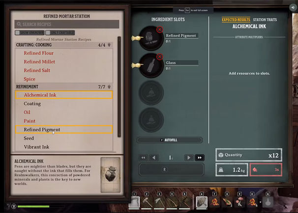 Crafting Refined Pigment in Nightingale - Gather Pigment Ingredients and Craft Refined Pigment