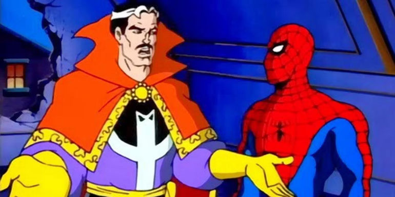 Doctor Strange talking to Spider-Man in Spider-Man: The Animated Series
