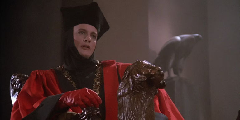 Star Trek TNG Encounter at Farpoint Q judge - "Hide and Q" made Roddenberry reconsider his plans for John de Lancie. - Gene Roddenberry Didn’t Want Q To Become Star Trek: TNG's "Clown"