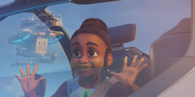 Tola looks out a window in wonder in Disney's Iwaju - Iwájú Is A First For Disney Animation On Disney+