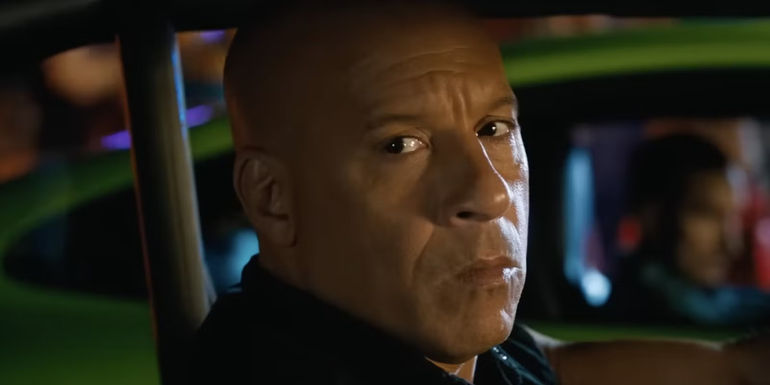 Image of Dom (Vin Diesel) behind the wheel in Fast X