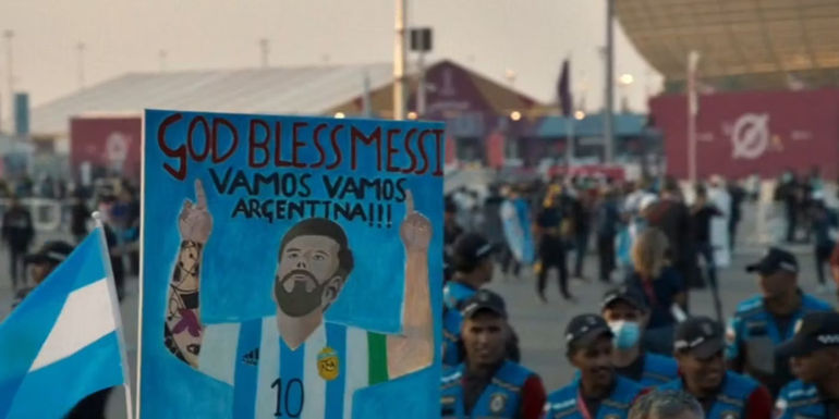 Argentinian fans with a Messi poster in Qatar - Not every Argentina game receives an equal amount of attention - The Details Of Argentina's Semi-Final Win Over Croatia