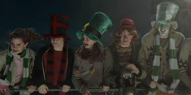Harry, Ron, Hermione, Ginny, and Fred watching the Quidditch World Cup in Harry Potter.  - Reduced In Harry Potter & The Goblet Of Fire - The Quidditch World Cup