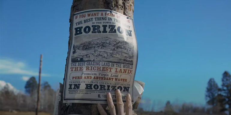 The poster in Horizon An American Saga - Horizon Is The Name Of A Place In The Kevin Costner Movie