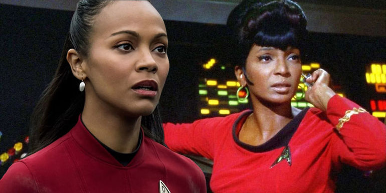 Zoe Saldana and Nichelle Nichols as Uhura in Star Trek