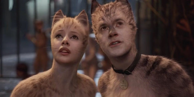 Two cats look up in Cats 2019