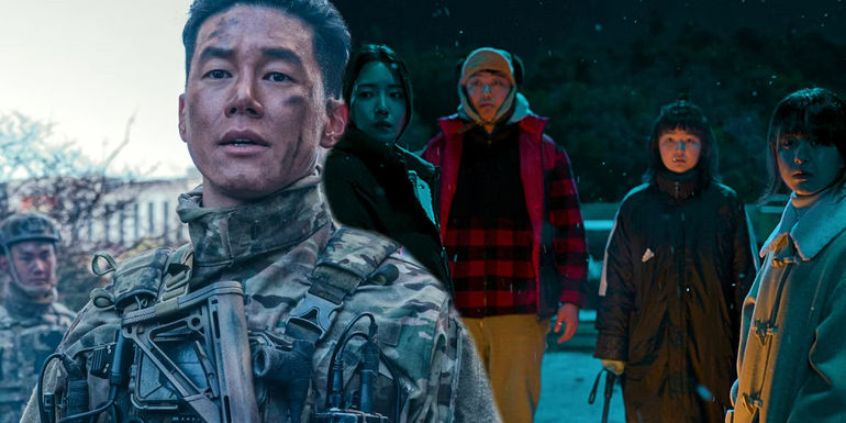 A custom image featuring Sweet Home's Kim Young-hoo and the surviving kids from All of Us Are Dead