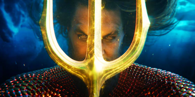 Arthur Curry with Atlan's trident in Aquaman and the Lost Kingdom