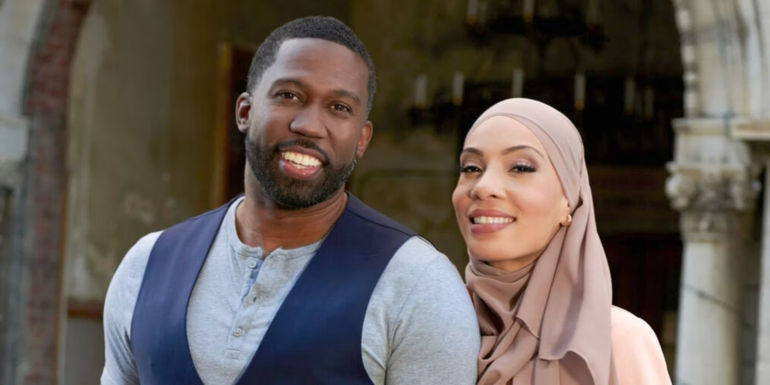90 Day Fiancé Bilal Hazziez Shaeeda Sween posing outside smiling
