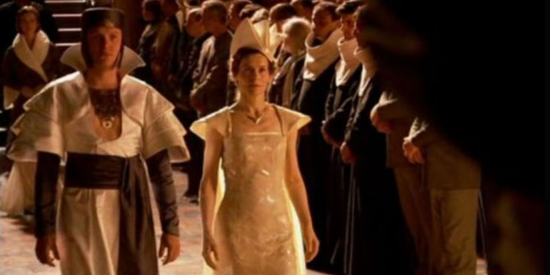Farad’n walking in a room full of people in Children of dune