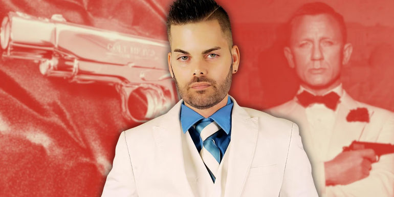 Tim Malcolm from 90 Day Fiancé james bond background with golden gun