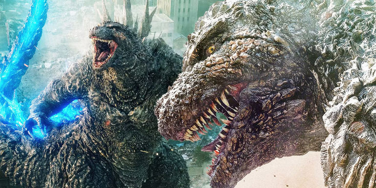 Godzilla in Godzilla Minus One roaring and looking menacing