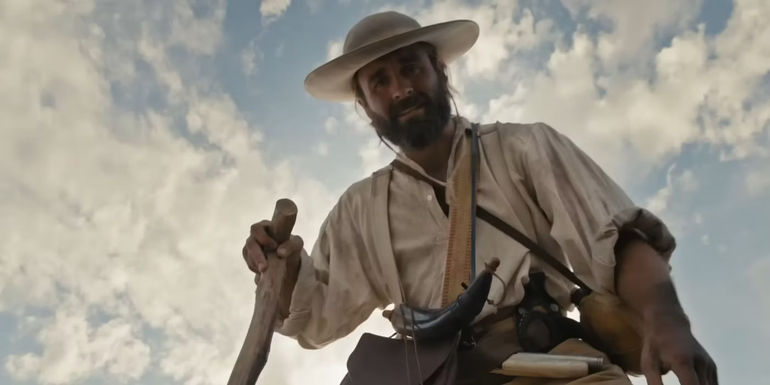 James Hal Hardy as Jedediah Smith looking down in Into the Wild Frontier.-1