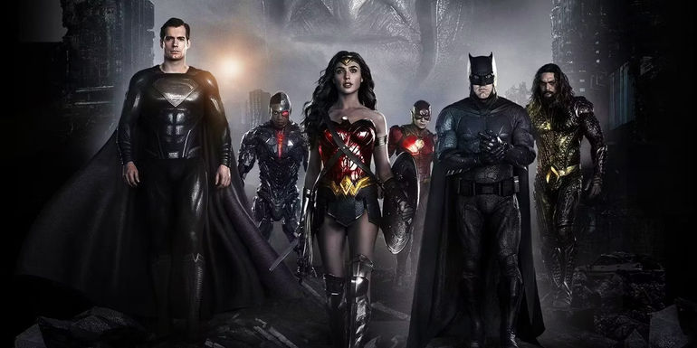 Poster for Zack Snyder's Justice League with the team's main characters.