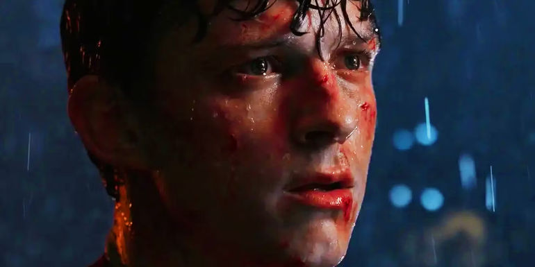 Spider-Man in the rain in No Way Home