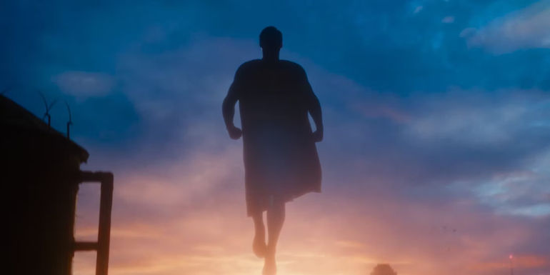 The silhouette of Christopher Reeve's Superman in The Flash