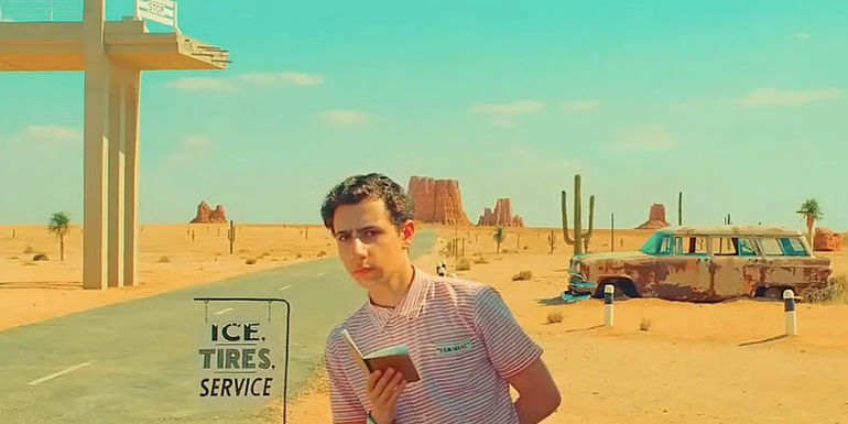 Woodrow (Jake Ryan) stares at the camera in Asteroid City