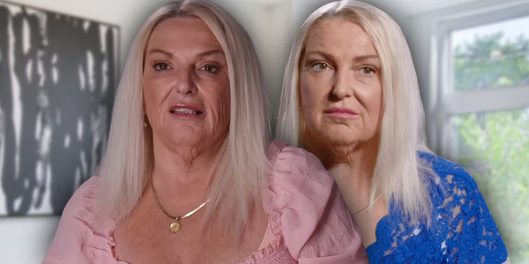 Angela Deem 90 Day Fiancé montage of angela in pink and blue outfits