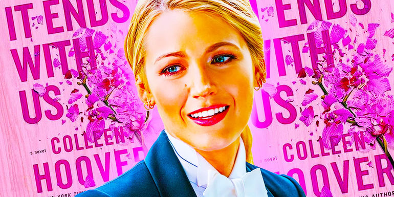 Blake Lively and images of the front cover Colleen Hoover's It Ends With Us.