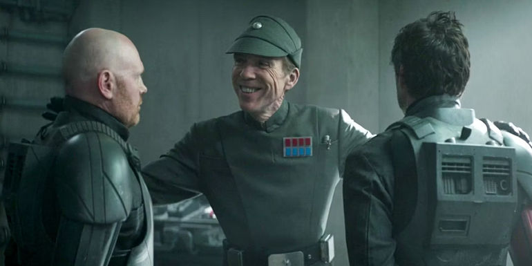 The Mandalorian, Mayfeld, Valin Hess, and Mando talking