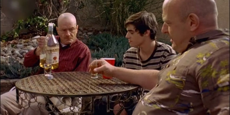 Breaking Bad Walt, Walt Jr. and Hank drinking tequila