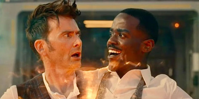 David Tennant and Ncuti Gatwa as The Fourteenth and Fifteenth Doctor Bi-Generating in Doctor Who. 