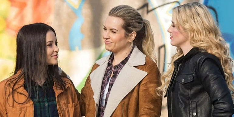 Katherine Ramdeen as Alex Jones, Briana Buckmaster as Donna Hanscum, and Kathryn Newton as Claire Novak in Supernatural's 