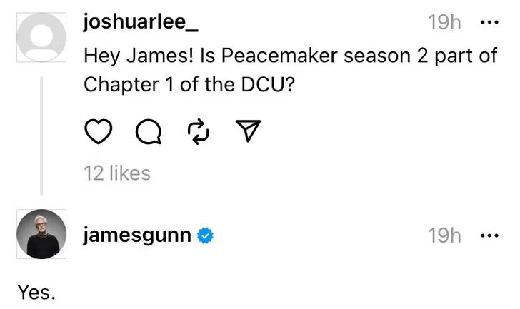 On Threads, James Gunn confirms Peacemaker season 2 is set in the DCU Chapter One