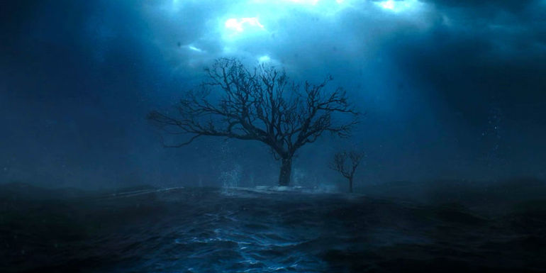 Tatooine's ancient seas and a tree depicted in The Book of Boba Fett episode 2