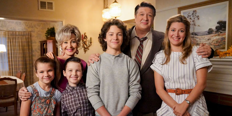 Young Sheldon main cast posing for a photo together