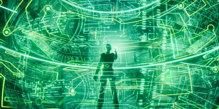 Nebula standing in a projection of Xandar's shield codes in What If...? season 2, episode 1