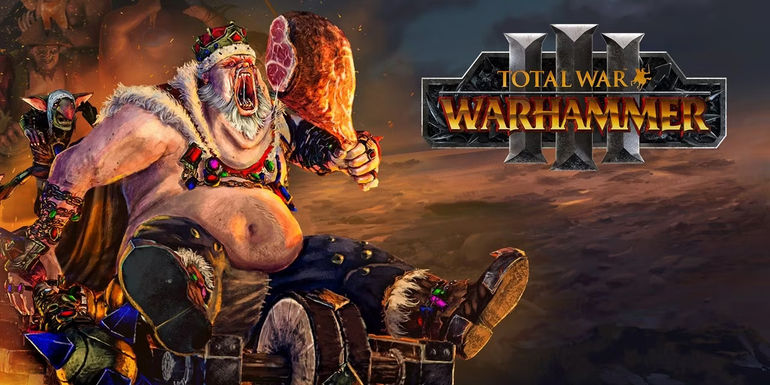 An Ogre from Total War Warhammer 3 sitting and feasting