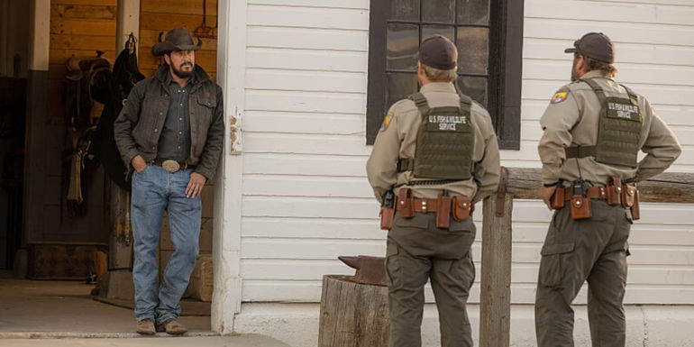 Federal agents talk to Rip in Yellowstone