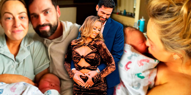 Montage of Love Is Blind's Jessica Batten and Ben McGrath with their baby