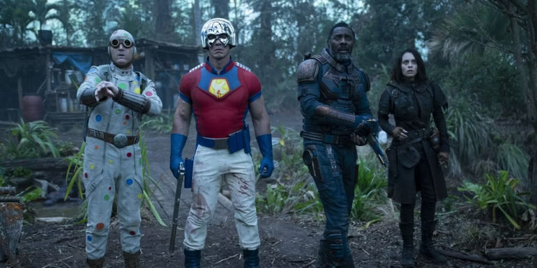 Polka-Dot Man, Peacemaker, Bloodsport, and Ratcatcher II in The Suicide Squad 2021