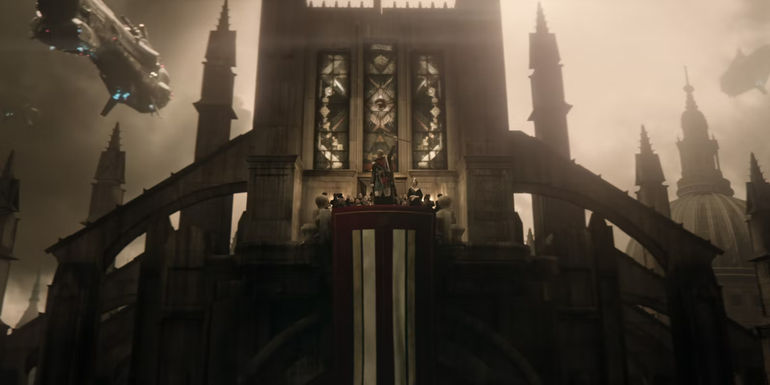 Rebel Moon Imperium Motherworld King Holds Up Scepter Banner