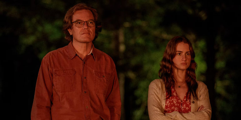Michael Shannon and Grace Van Patten as Napoleon and Zoe Marconi in Nine Perfect Strangers