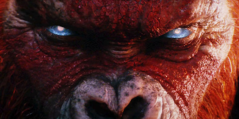 An angry ape-like monster stairs ahead menacingly in a Godzilla x Kong: The New Empire teaser.