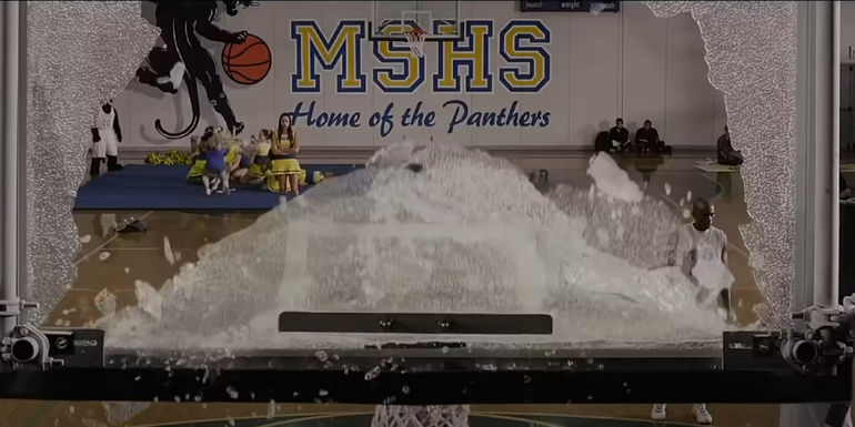 A smashed basketball backboard in The Amazing Spider-Man